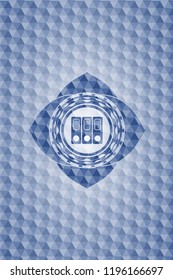 three folders icon inside blue hexagon emblem.