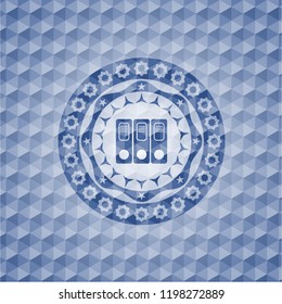 three folders icon inside blue badge with geometric pattern background.