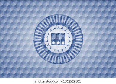 three folders icon inside blue hexagon emblem.