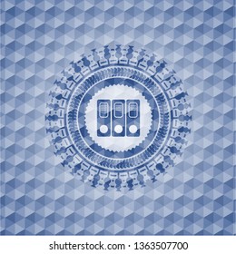 three folders icon inside blue badge with geometric pattern.