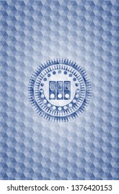 three folders icon inside blue polygonal emblem.
