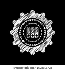 three folders icon inside chalk emblem written on a blackboard