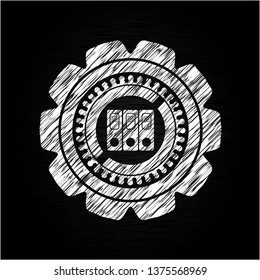 three folders icon inside chalkboard emblem written on a blackboard