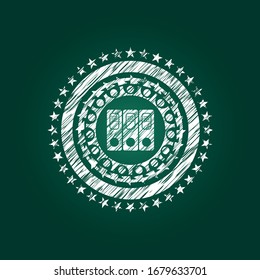three folders icon inside chalkboard emblem written on a blackboard
