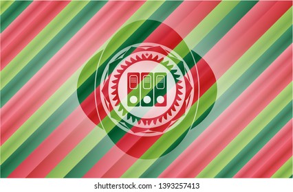three folders icon inside christmas colors badge.