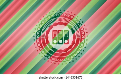 three folders icon inside christmas colors style badge.