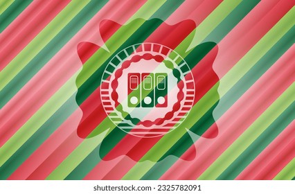 icono de tres carpetas dentro del fondo del emblema de navidad. 