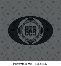 three folders icon inside dark emblem