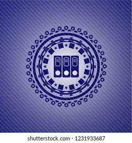 three folders icon inside emblem with denim texture