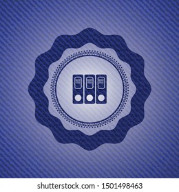 three folders icon inside emblem with denim high quality background
