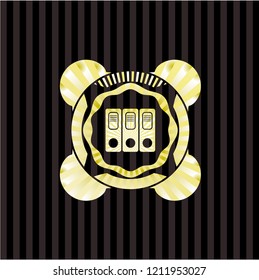 three folders icon inside gold shiny badge