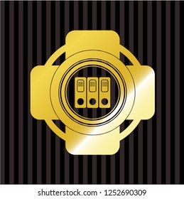 three folders icon inside gold badge