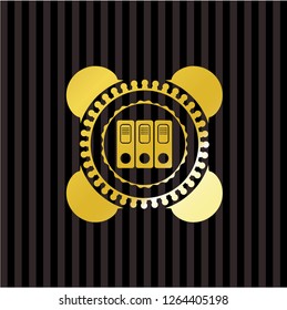 three folders icon inside gold shiny emblem