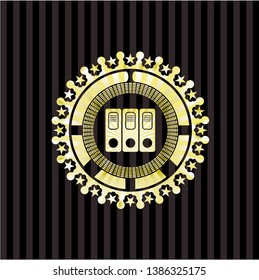 three folders icon inside gold shiny badge