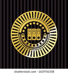 three folders icon inside gold shiny emblem