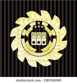 three folders icon inside golden emblem
