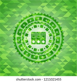 three folders icon inside green mosaic emblem