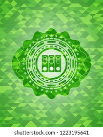 three folders icon inside green mosaic emblem