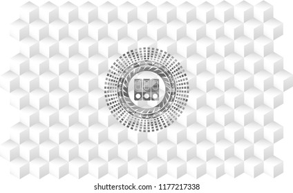 three folders icon inside grey emblem. Vintage with geometric cube white background