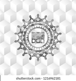 three folders icon inside grey emblem with cube white background