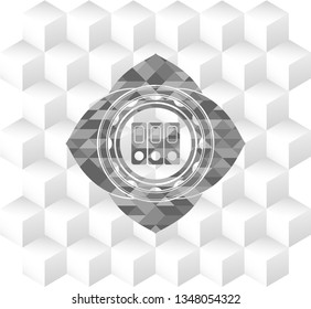 three folders icon inside grey emblem. Vintage with geometric cube white background