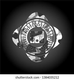 three folders icon inside grey camouflaged emblem