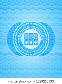 three folders icon inside light blue water wave badge.