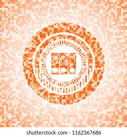 three folders icon inside orange mosaic emblem