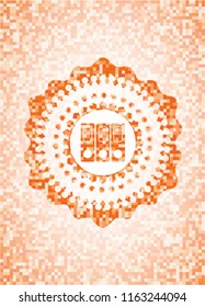 three folders icon inside orange tile background illustration. Square geometric mosaic seamless pattern with emblem inside.