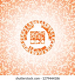 three folders icon inside orange mosaic emblem
