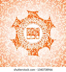 three folders icon inside orange mosaic emblem