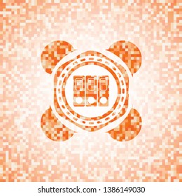 three folders icon inside orange mosaic emblem with background