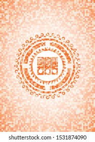 three folders icon inside orange tile background illustration. Square geometric mosaic seamless pattern with emblem inside.