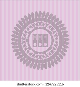 three folders icon inside pink emblem