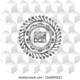 three folders icon inside realistic grey emblem with cube white background