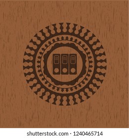 three folders icon inside realistic wooden emblem