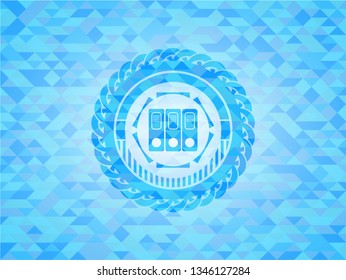 three folders icon inside realistic sky blue emblem. Mosaic background
