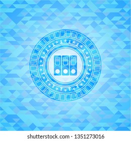 three folders icon inside realistic sky blue emblem. Mosaic background