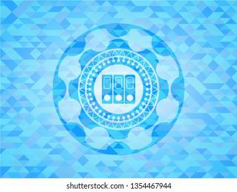 three folders icon inside realistic sky blue emblem. Mosaic background