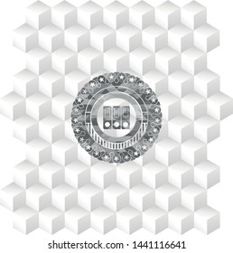 three folders icon inside realistic grey emblem with cube white background