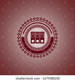 three folders icon inside realistic red emblem