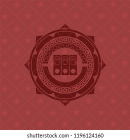 three folders icon inside red emblem