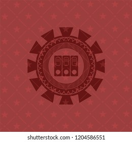 three folders icon inside red emblem. Retro