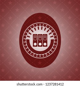 three folders icon inside red emblem