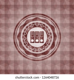 three folders icon inside red geometric emblem. Seamless.
