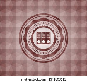 three folders icon inside red emblem or badge with geometric pattern background. Seamless.