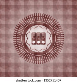 three folders icon inside red geometric badge. Seamless.