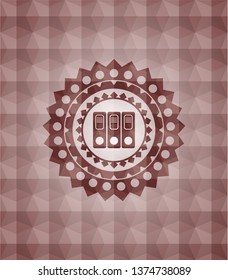 three folders icon inside red seamless badge with geometric pattern background.