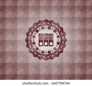 three folders icon inside red geometric pattern emblem. Seamless.