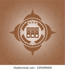 three folders icon inside retro wood emblem